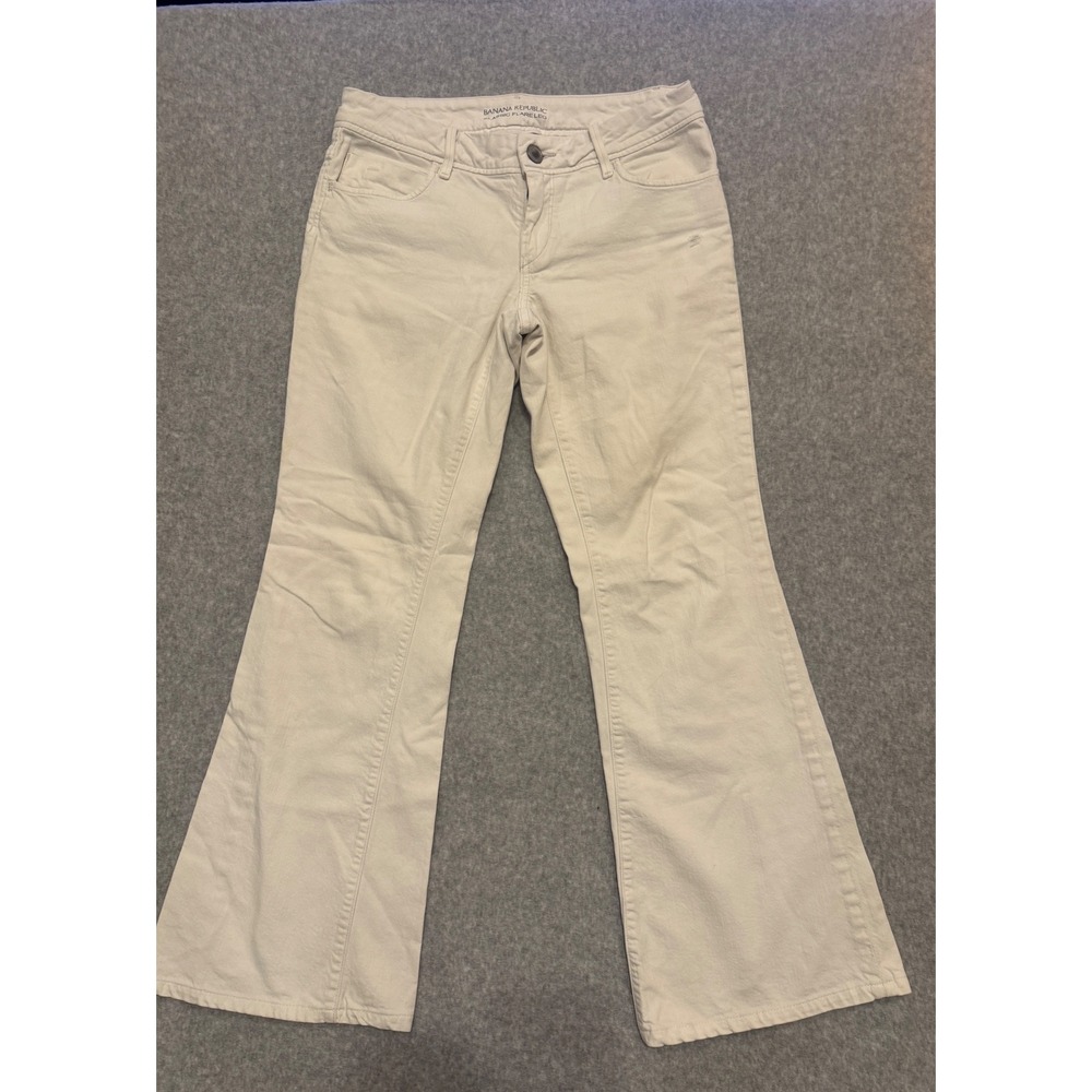 Banana Republic Classic Flare Leg Pants Womens 6 Cream Off White Denim Mid Rise